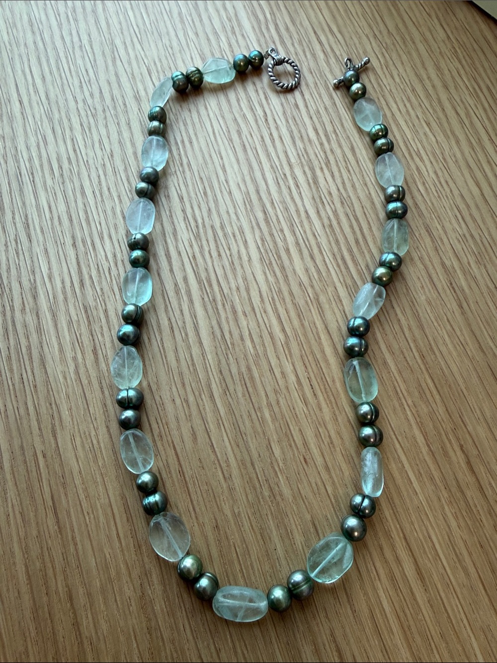 Genuine Dyed Pearls and Prehnite Necklace
